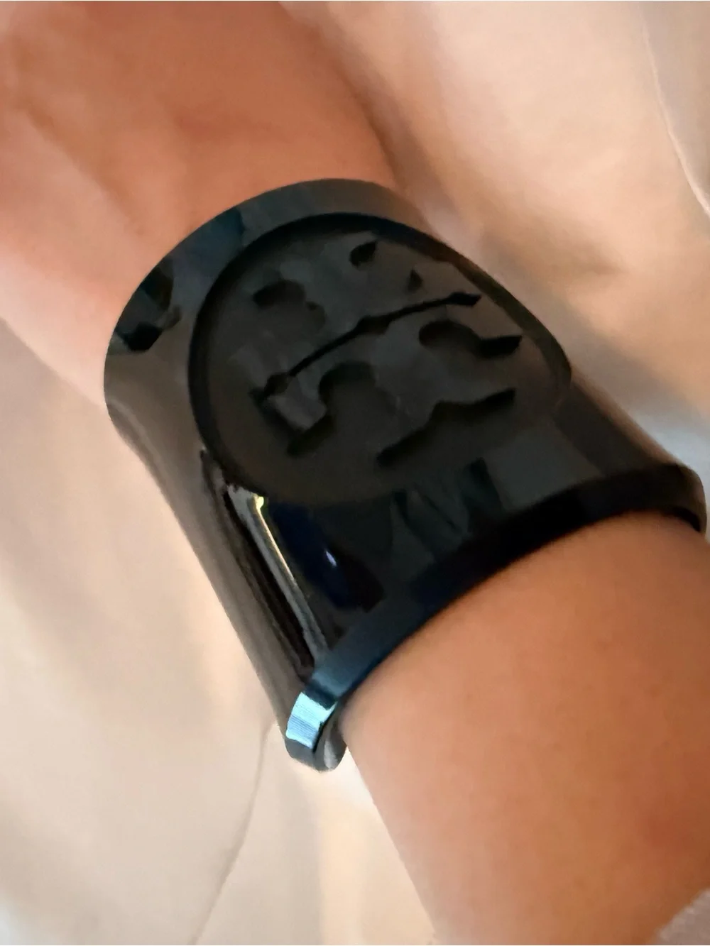 Tory Burch Glossy Black Logo Cuff Bracelet